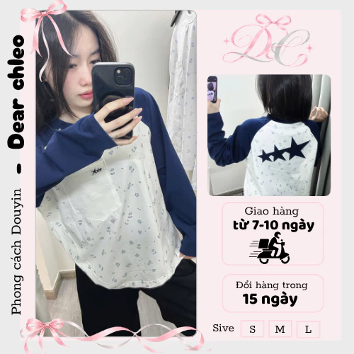 Áo Longtee Levents Hoa Tay Xanh Nam Nữ Form Rộng Unisex Size M L XL