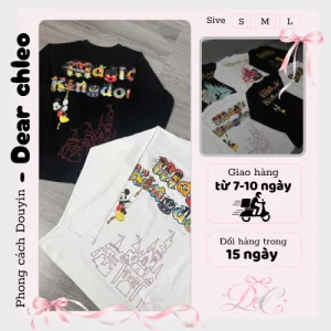 Áo Thun Disneyland Màu Trắng Unisex Form Rộng Thời Trang Douyin