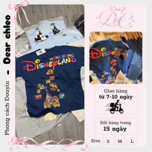 Áo Thun Disneyland Dài Tay Màu Xanh Than Tím Unisex Form Rộng Thời Trang Douyin
