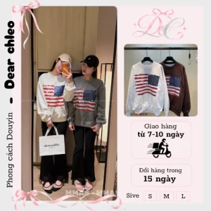 Áo Nỉ Hình Cờ Mỹ Dài Tay Unisex Form Rộng Thời Trang Streetwear