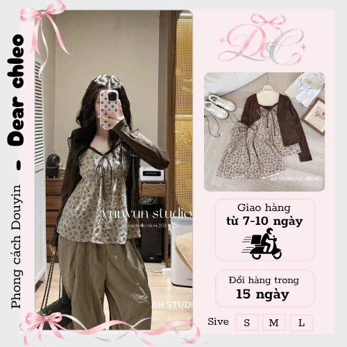Set Áo Hoa Nhí Nâu Phong Cách Hàn Quốc | Áo Nữ Vintage Nữ Tính, Thanh Lịch
