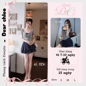 SET ÁO + CHÂN VÁY HOA BẤM BI PHONG CÁCH HÀN QUỐC